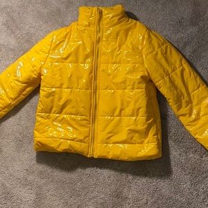 Yellow cropped bubble coat